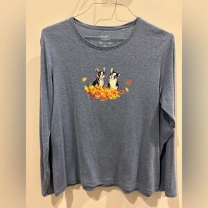 Croft & Barrow Blue Long Sleeve Boston Terrier Shirt